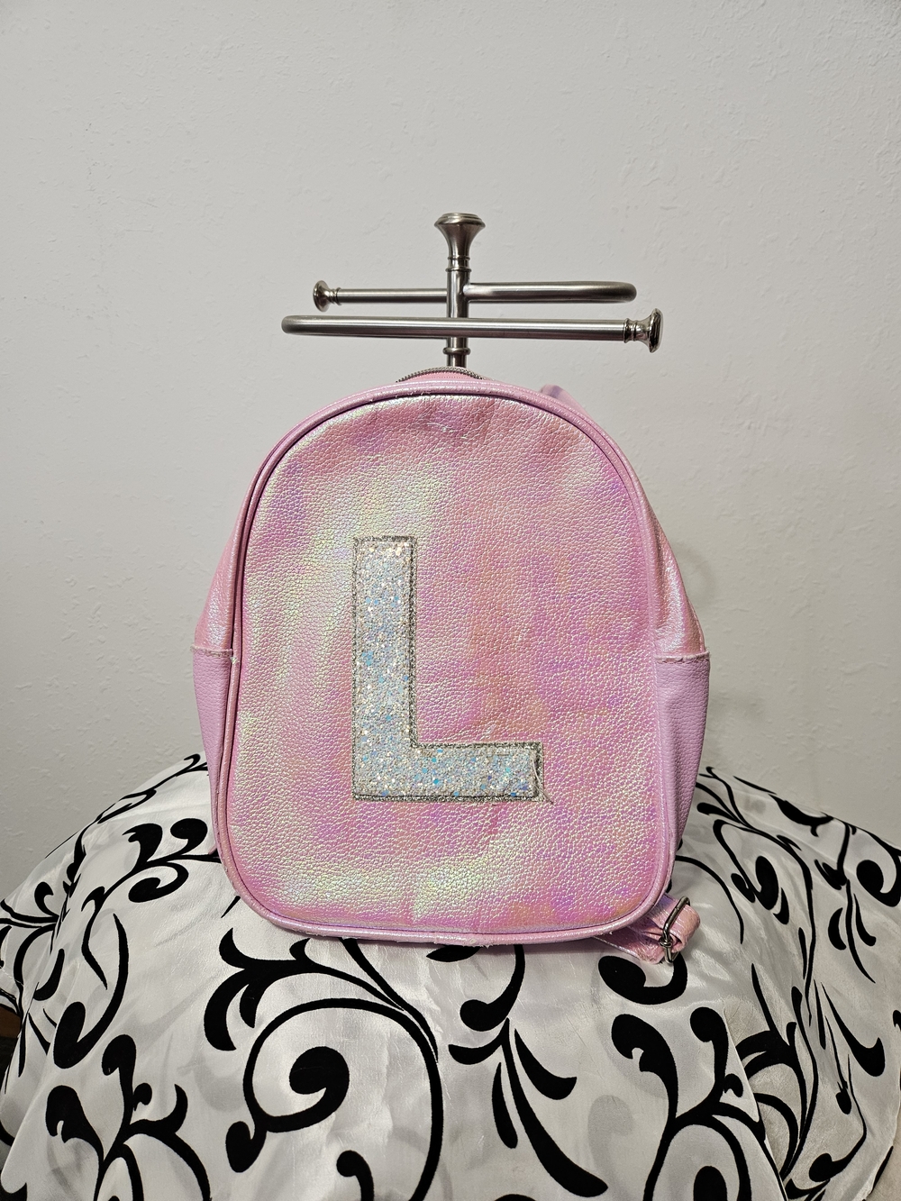 Justice Pink Kids Backpack with Glitter 'L' Accent